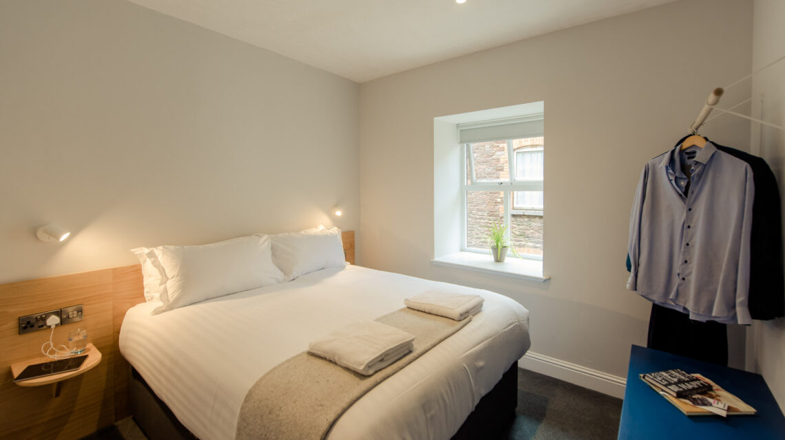 Deluxe 2 BED apartment bed room at Hotel Isaacs Cork 1